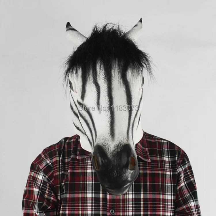 Zebra Head Mask Realistic Horse Latex Mask With Soft Horsehair Halloween Masquerade Full Face Animal Cosplay Party Costume Props