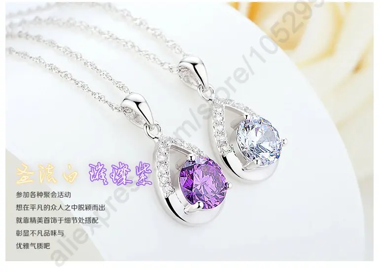 

Factory Hot Sale Wholesale Real Pure 925 Sterling Silver Shiny Zircon Pendant Necklaces Woman Gift Jewelry 2 Color Options