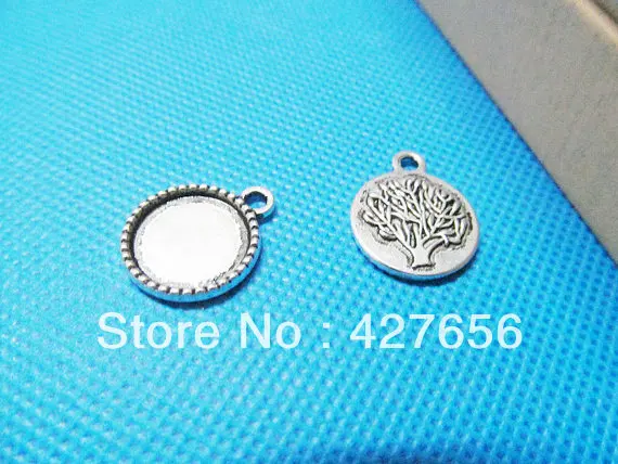 15pcs  Antique Silver/Antique Bronze Filigree Lucky Tree of Life Round Base Setting Tray Bezel Pendant ,fit 14mm Cabochon/Cameo