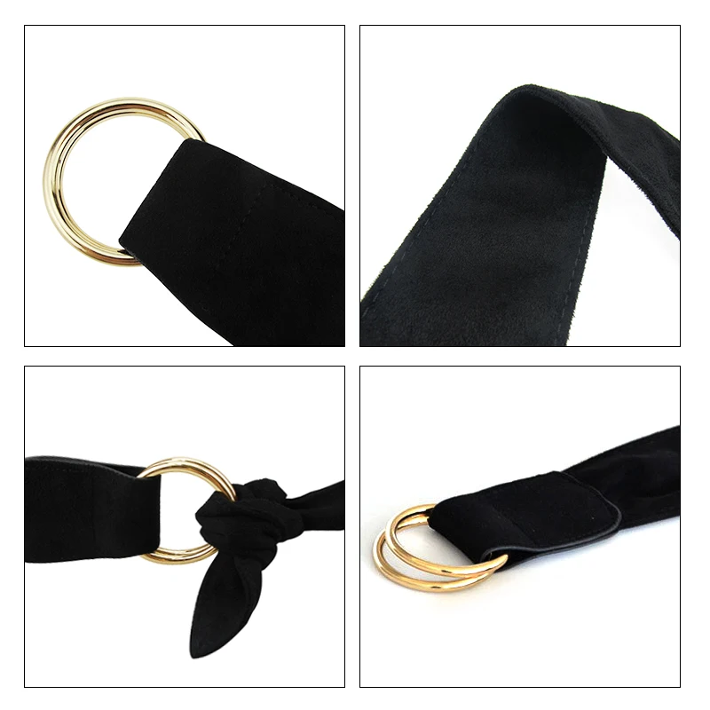 New Design Soft Suede Wide Belts for Women Waist Belt Golden Double Circle Buckle Lady Dress Belt Female Wedding Dress Waistband