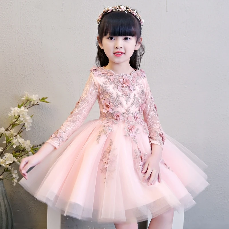 

2018 Spring Flower Girls Dresses For Wedding Pink Lace Girl Formal Birthday Party Dress Princess Gown Kids First Communion Gown