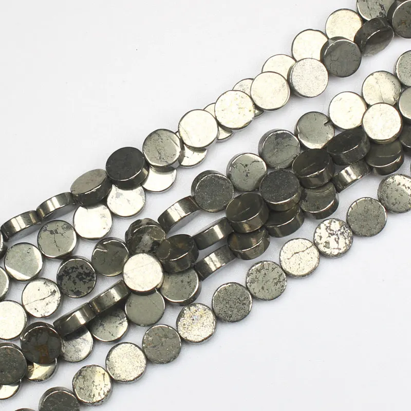 Natural Pyrite,6-10mm Coin shape beads 15inch , For DIY Necklace Bracelat Jewelry Making