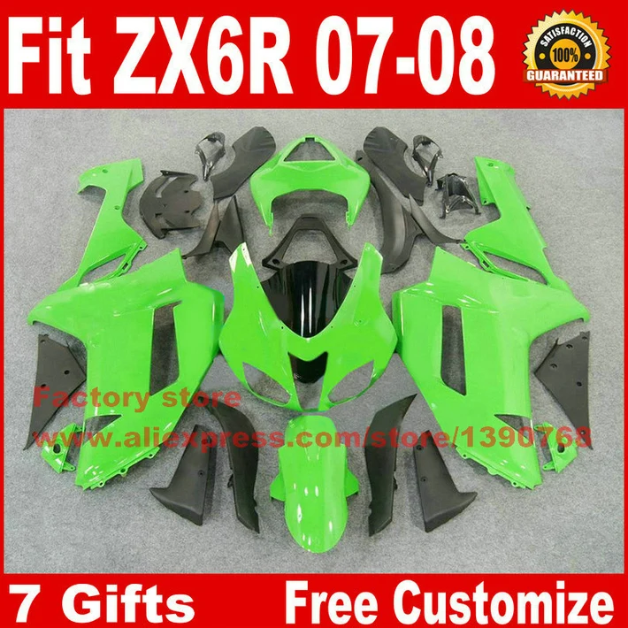 

Полный комплект обтекателей для мотоциклов Kawasaki ZX6R 2007, 2008, ZX-6R, 636, 07, 08, Ninja, зеленый, черный, CS43