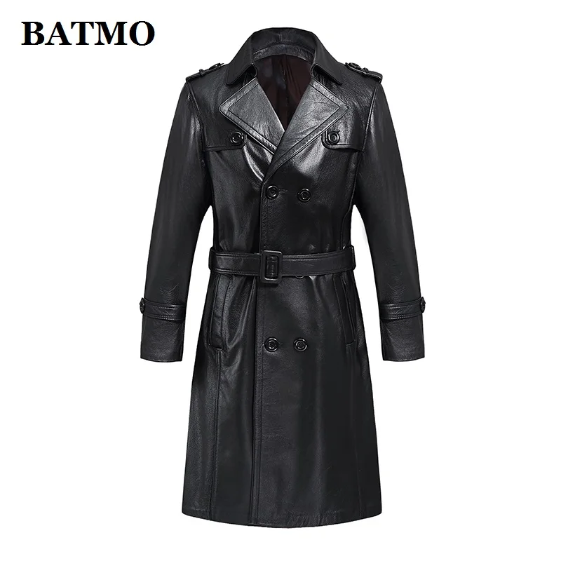 

BATMO 2024 new arrival 100% natural cow leather long jackets men,men's Double Breasted leather trench coat,Overcoat