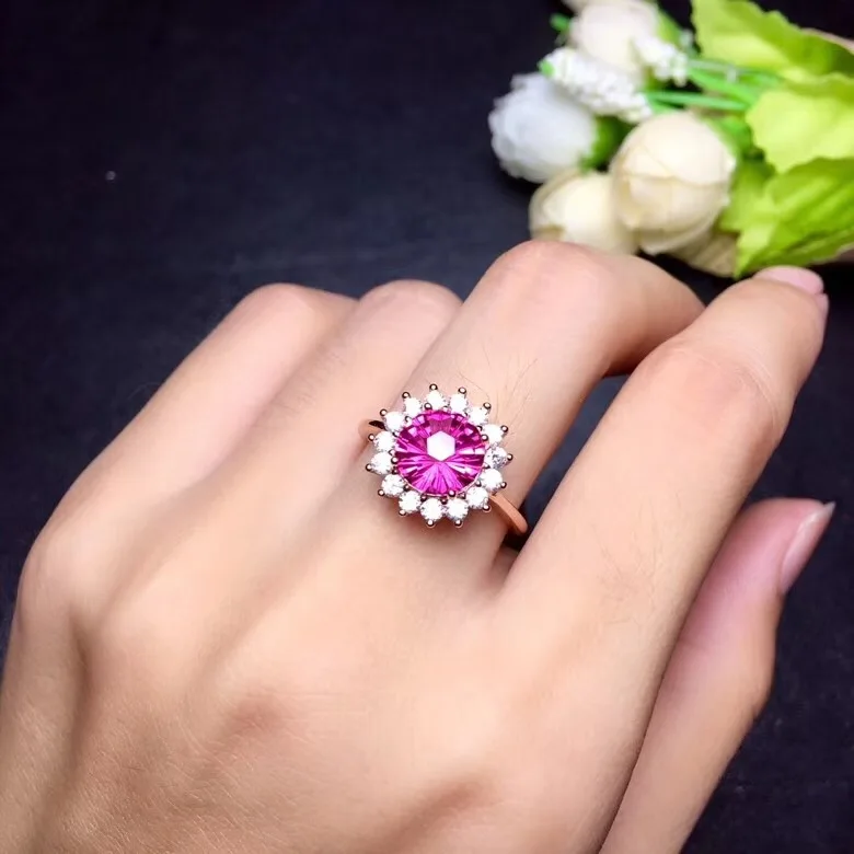 

Natural topaz ring, pink gemstone, rare color, cutting novelty, 925 silver, classic style