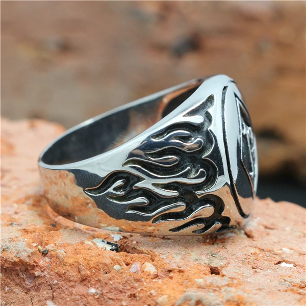 316L Stainless Steel Biker 1% er Ring Mens Motorcycle Biker Hell Fire 1%er Ring