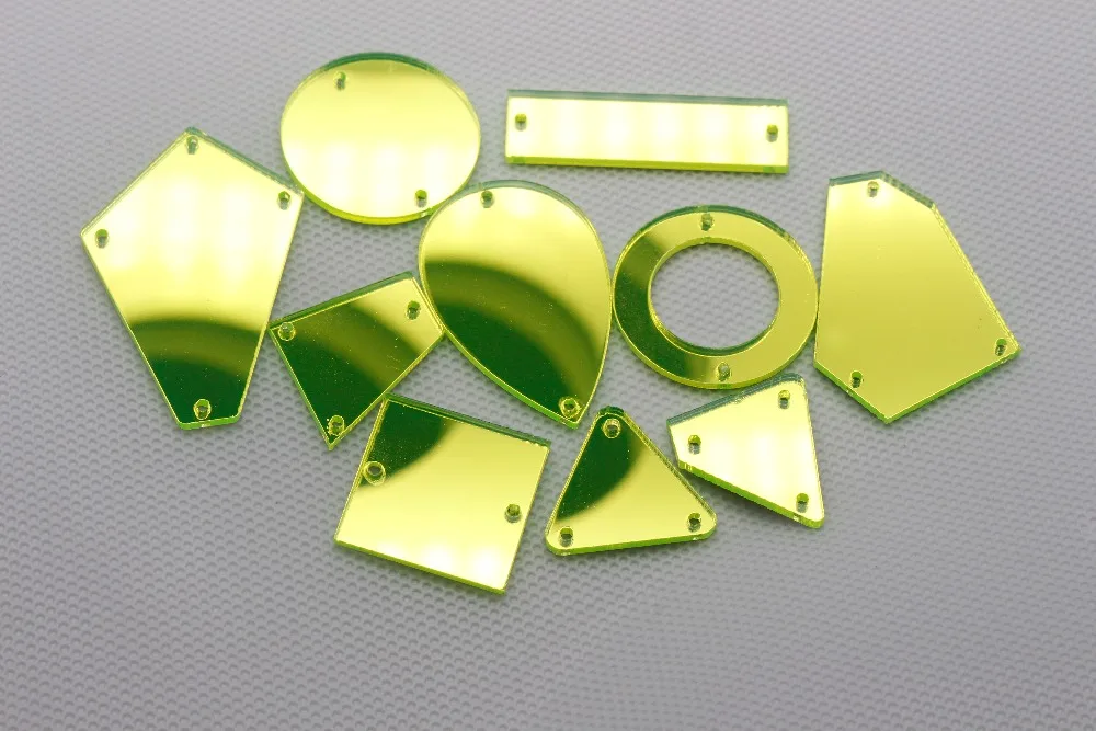 50pcs Top quality Neon Yellow color mirror shaped sew on acryl rhinestones with holes flat back mirror acrylic beads