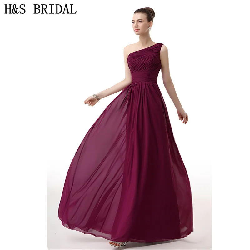 

H&S BRIDAL Chiffon Burgundy One Shoulder evening dress 2020 Elegant Cheap Evening gown Pleated Draped dresses party evening wear