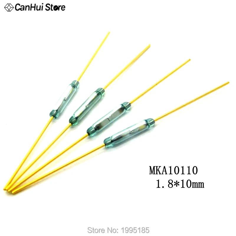 10pcs MKA10110 Reed Switch 1.8*10mm Magnetic Control Switch Green Glass Reed Switches Glass Normally Open NO Contact For Sensors