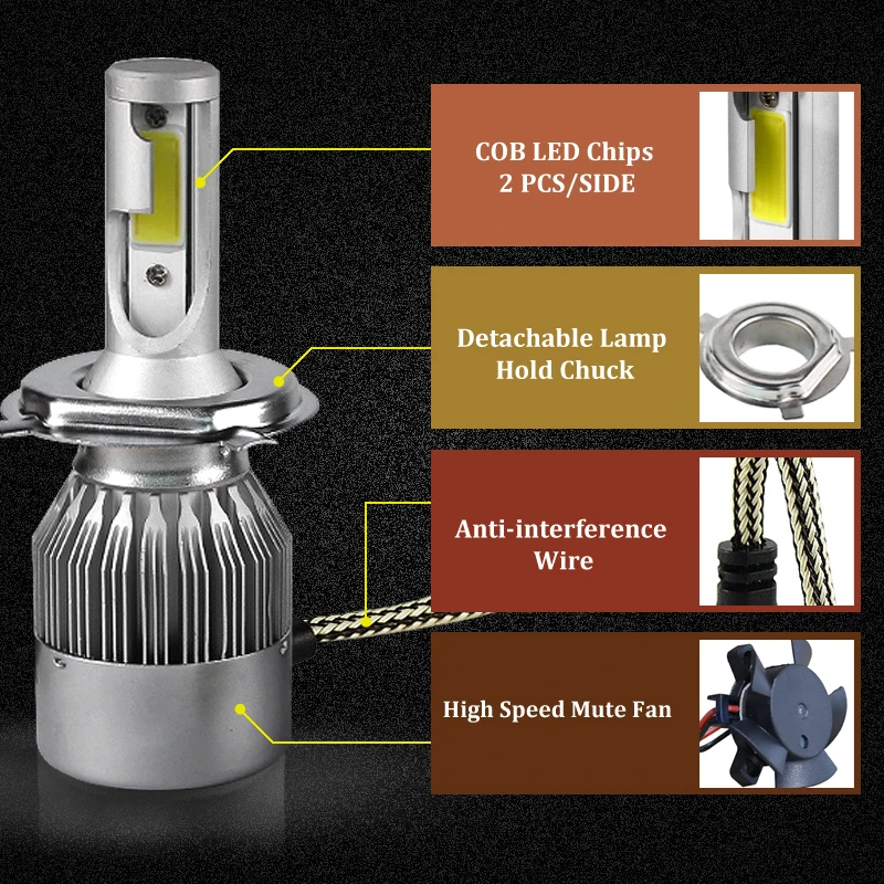 Muxall  Super bright Auto H15 H7 H1 H4 LED Car Headlights Bulbs COB Chip 36W 7800LM H15 LED Car Light White 6000K LED Bulbs
