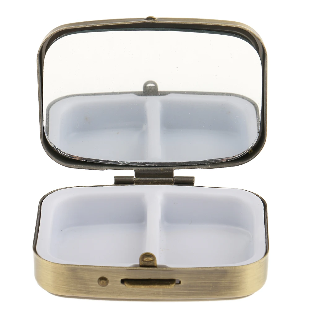 2 Compartments Dispensing box Medicine Tablet Box Trinket Earring Storage Case Container With Mirror Storage Box With Mirror