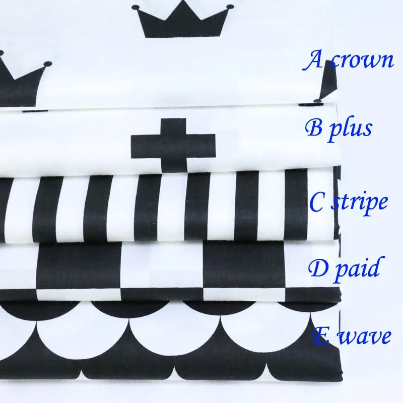 100% cotton twill cloth nordic wind black and white geometric crown check wave fabric for DIY cushions clothes handwork quilting