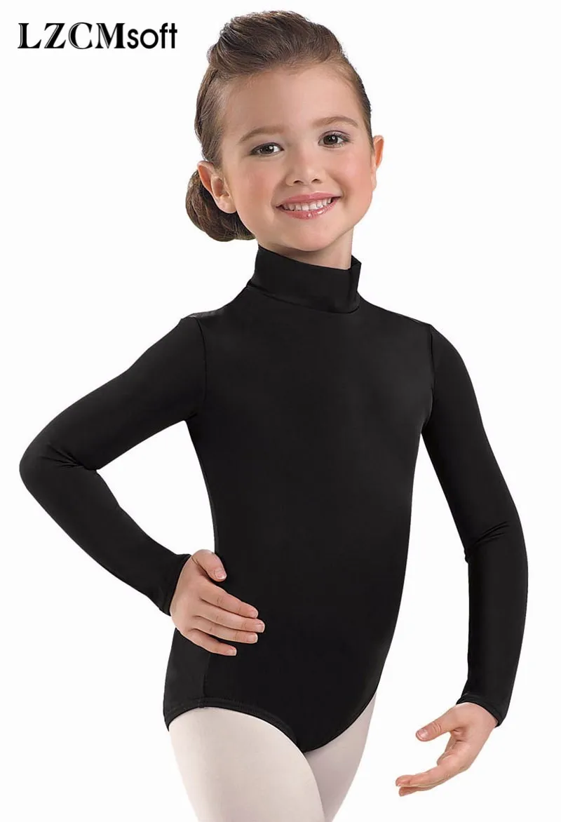 Lzcmsoft Meisjes Spandex Nylon Coltrui Lange Mouw Turnpakje Zwart Gymnastiek Leotards Ballet Dans Stage Performance Unitards