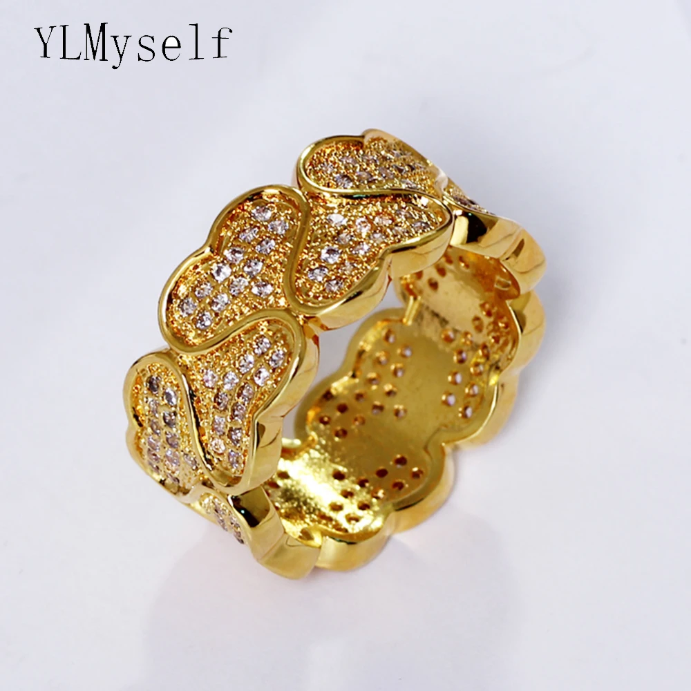 Heart lovely design ring Gold color aneis feminino atacado joias ringen High ending cubic zirconia jewelry Rings