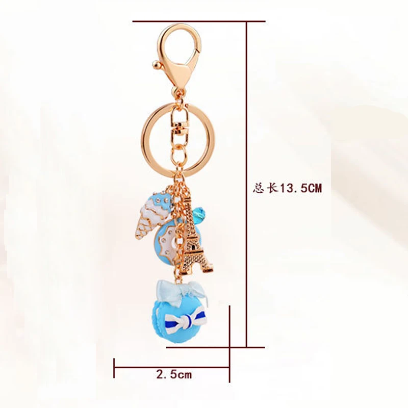 Creative Jewelry Macaron Cake Eiffel Tower Element Pendant Keychains Crystal Keyrings Charms Gift For Women