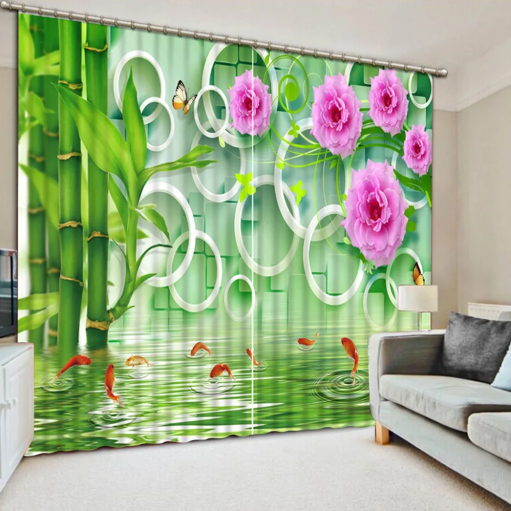 3D Curtain Printing Photo Flower fish Room Bedroom Window Living Room Custom any size 3D Curtain 2019