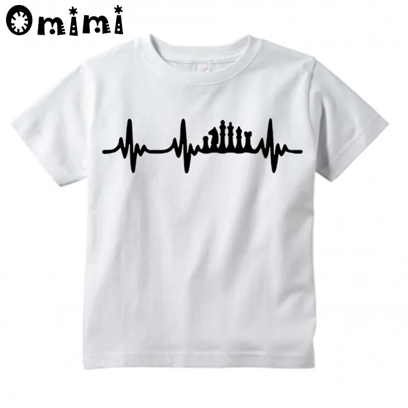 Boys/Girls Chess Heart Beat Pulse Printed T Shirt Kids Short Sleeve Tops Children's White T-Shirt