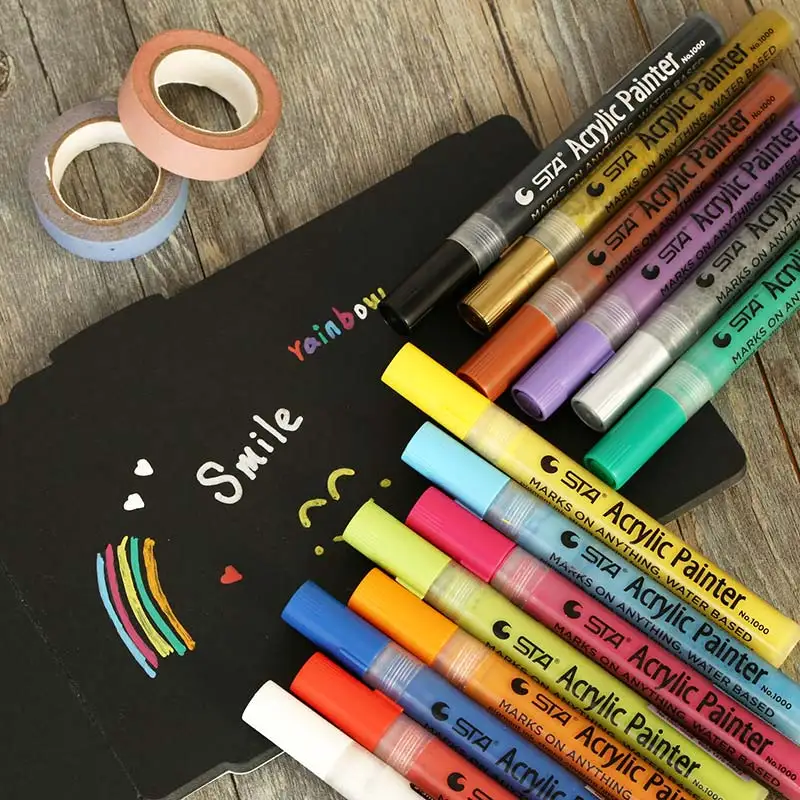 14 Colors STA Waterproof Metallic Acrylic DIY Paint Highlighter Marker Pen Sketch Drawing Craft Scrapbook