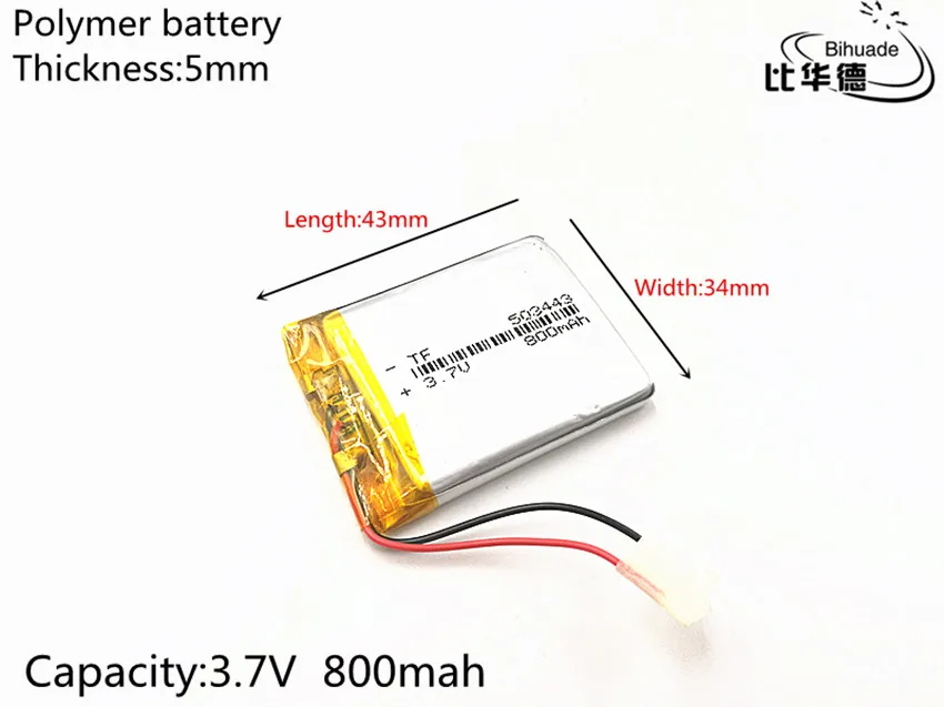 

10pcs/lot 3.7V 800mAh 503443 Lithium Polymer Li-Po li ion Rechargeable Battery cells For Mp3 MP4 MP5 toy mobile bluetooth