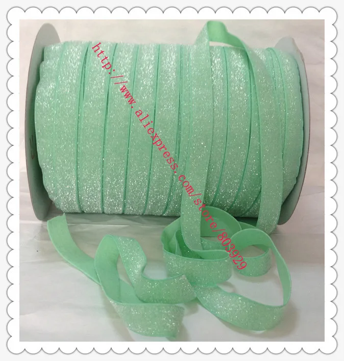 

Stretch Mint Metallic Velvet Ribbon Sparkle Ribbon 5/8" Elastic Frosted Mint Glitter Ribbon