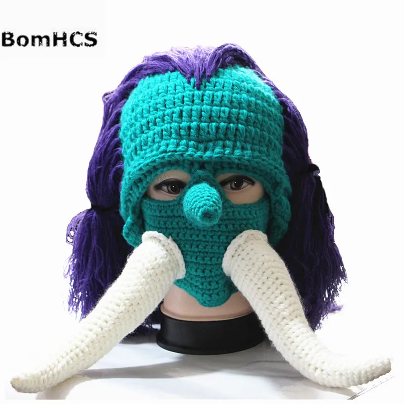 BomHCS Funny Large Fangs Monster Beanie Winter Handmade Knitted Hat Halloween Gift Cosplay