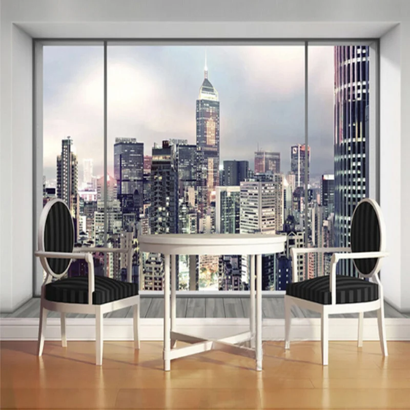 beibehang Custom Mural 3D Window City Landscape Wallpaper New York Sunrise Large Wall Mural Bedroom Interior Art Decor Photo