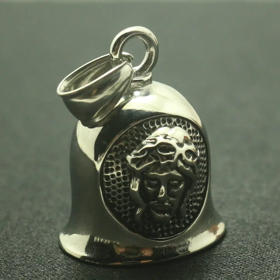 Men 316L Stainlesss Steel Jesus redeemer Double Sided Pattern Cool jingle Bell Pendant