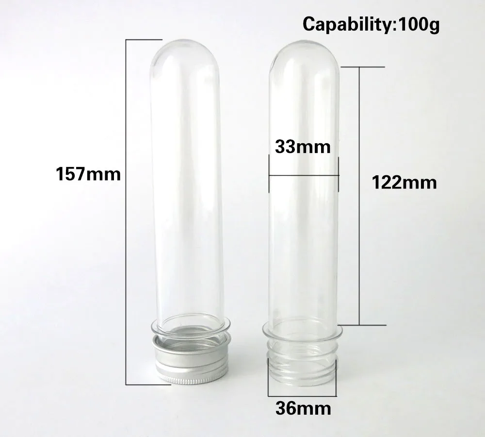 NEW ARRIVAL !!   24 X  100ML Empty PS Perform Tube with Aluminum Cap 100CC Clear Plastic Tube Transparent Display Tube