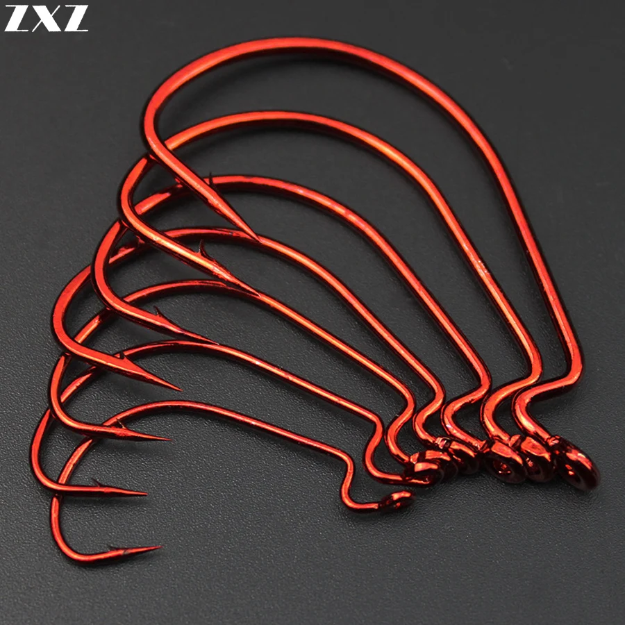 

50Pcs/Lot High Carbon Steel Fishhooks Red Crank Hook for Soft Bait High Quality Fishing Hooks Fishing Tackle Accessories