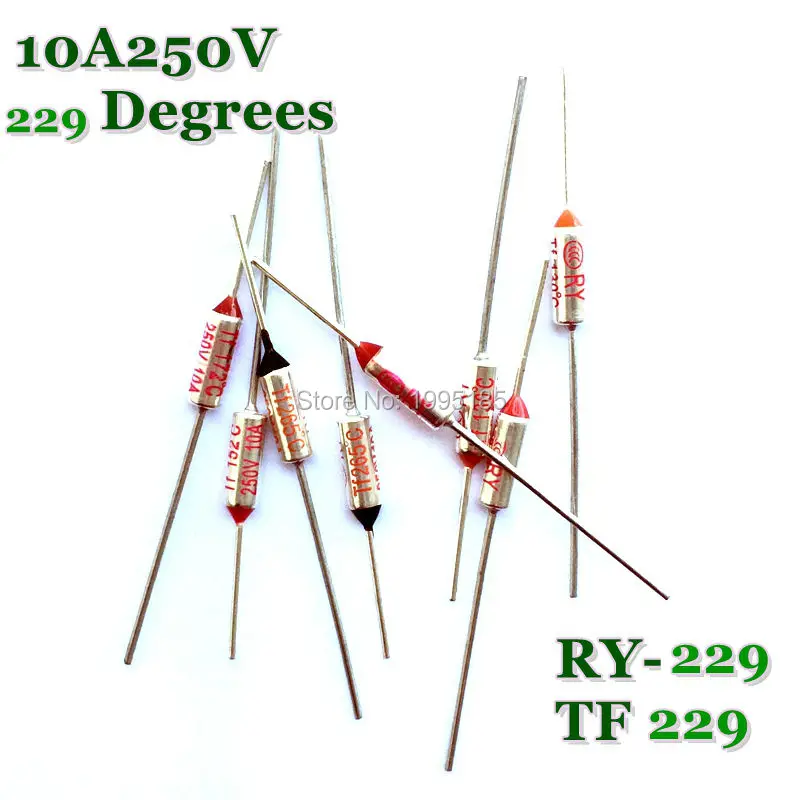 RY 10pcs/lot New Micro thermal fuse 10A250V 229 Degrees Tf 229 C Mini temp fuse metal shell Thermal Cutoff RY-229 RY229