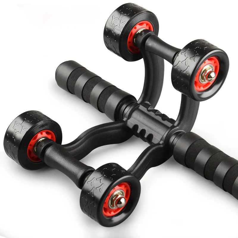 4 Wheels Power Wheel Triple AB Abdominal Roller Abs Workout Fitness Machine Gym Knee Pad