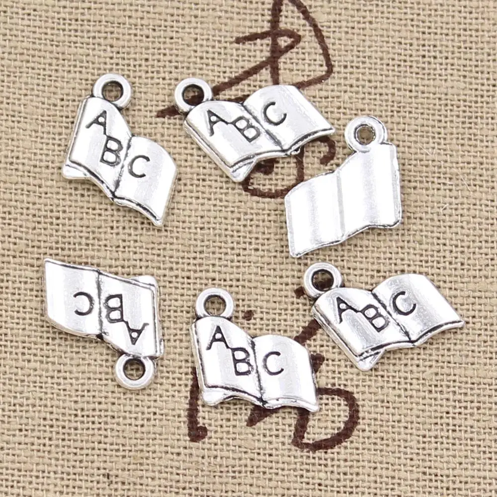 40pcs Charms Opened Book Abc 11x11mm Antique Silver Color Plated Pendants Making DIY Handmade Tibetan Silver Color Jewelry