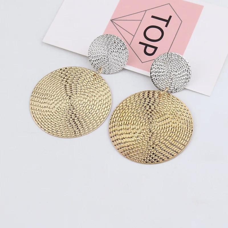 Shiny Golden Color Double Round Circle clip Earrings For Women Elegant Fashion Statement Earrings Wholesale Jewelry