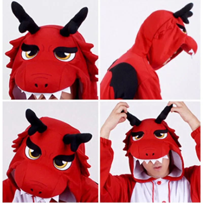 New Adult Animal  red dragon Cosplay Pajamas  Onesie Sleepwear Costume