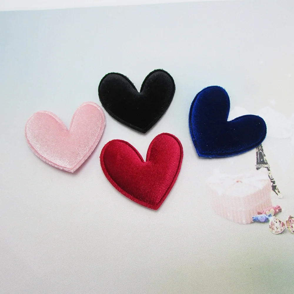 100pcs/lot DIY Velvet Heart padded applique Crafts with Gold stars for headwear bag shoe garment accessories Decoration