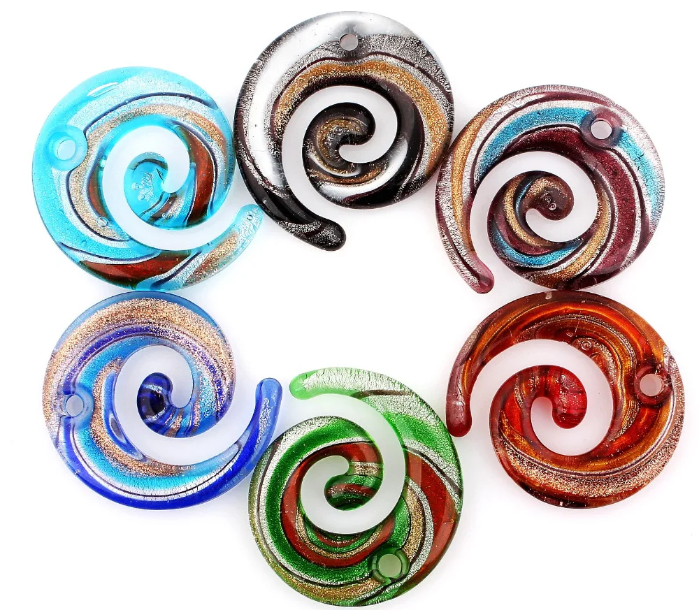 Qianbei Handmade Murano Lampwork Glass Mixed Color Stripe Snake Pendant Fit Necklace Hot Jewelry gift Fashion Wholesale 6pcs