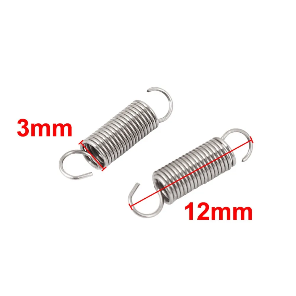 66pcs 0.4mmx3x12mm 304 Stainless Steel Dual Hook Small Tension Spring  for Marine Computer Electronics Automotive