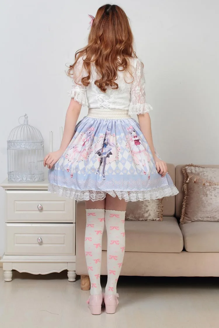 Women Summer Kawaii Skirts Super Cute Japanese Cartoon Characters Printed Skirt Lolita Princess Sweet Hot Sale Pleated Bottoms