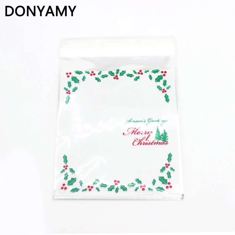 100pcs 10x10cm Merry Christmas Cookie Bags Cellophane Bags Bread Sticks Bags Favors Sealing Packaging