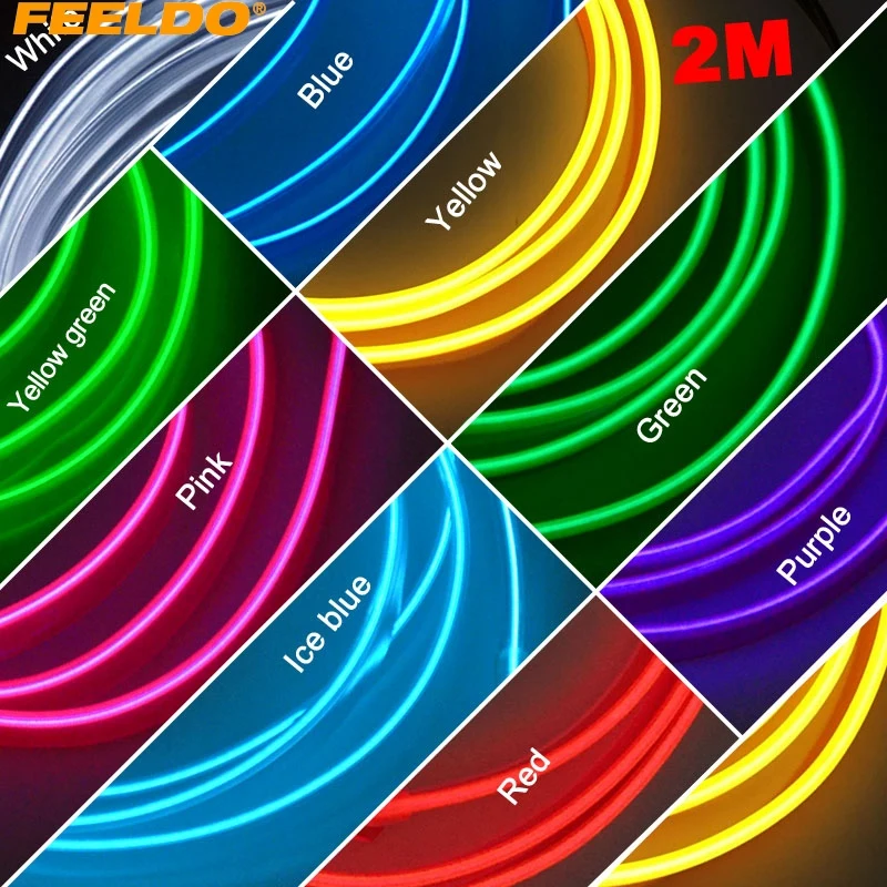 FEELDO 10Pcs Flexible Moulding EL Neon Glow Lighting Rope Strip With Fin For Car Decoration #AM3268