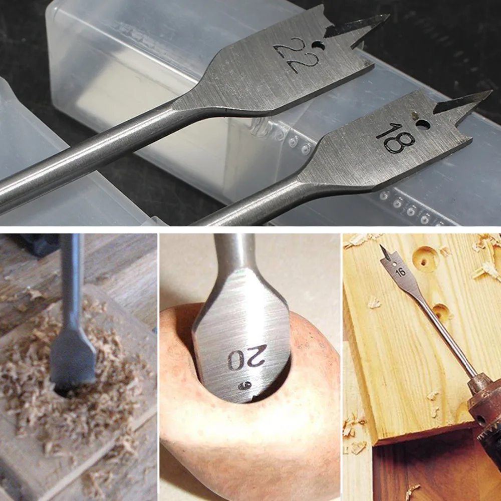 6Pcs 10-25 millimetri Piatto Trapano Lungo di Alta-Acciaio al carbonio Piatto di Legno Trapano Set Lavorazione Del Legno Spade Drill bit Durevole Strumenti di Lavorazione Del Legno trapano