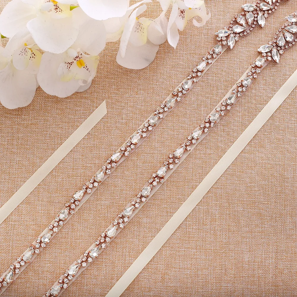 SESTHFAR Bridal Belt Crystal Flower Wedding Sash Rose Gold Rhinestones Wedding Belt Sash For Bridemaids Dresses