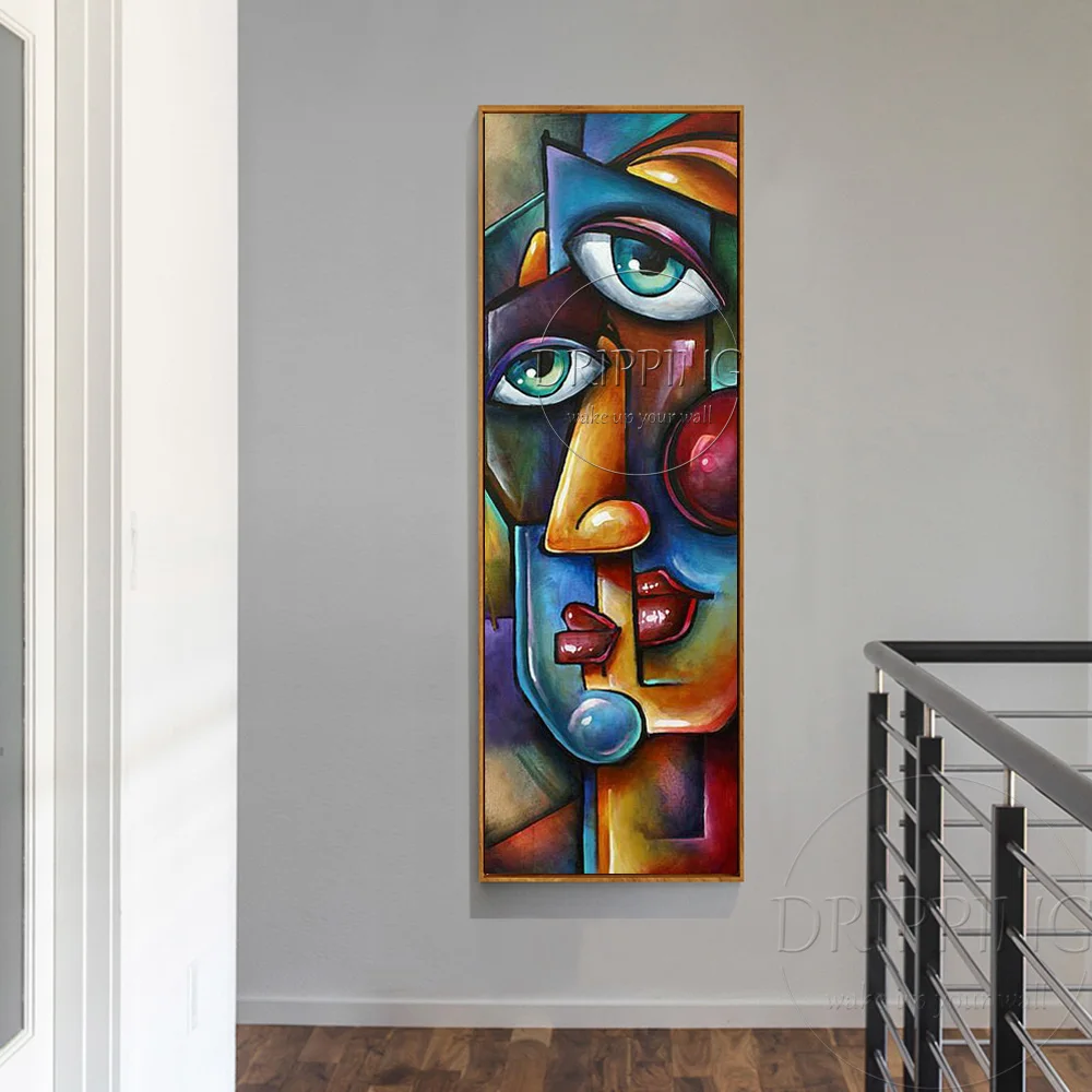 Hot Selling Abstract Design Hand-painted Modern Wall Art Geometry Faces Oil Painting on Canvas Abstract Portraits Oil Painting