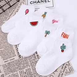 Funny Korean Boys Girls Cotton Socks School Kids Crew Sox White Watermelon Cactus Pineapple Fruit Pattern Casual Sweet Cute