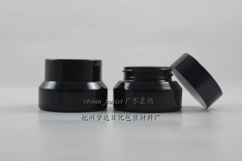 30pcs 15g shiny black glass cream jar with black aluminum lid, glass 15g losmetic jar for sample,15g mini glass cosmetic bottle