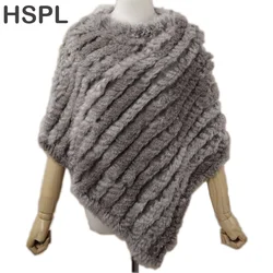 HSPL kürk panço 2022 sonbahar gerçek tavşan sıcak satış üçgen örme kadınlar kazak Lady Pashmina Wrap panço pele de coelho