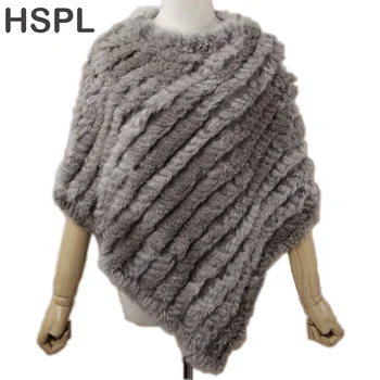 Hspl pele poncho 2022 outono real coelho venda quente triângulo de malha pulôver feminino senhora pashmina envoltório poncho pele de coelho