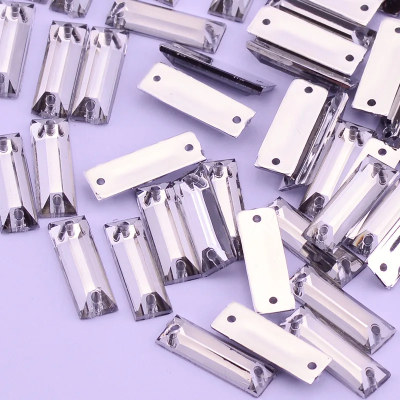 JUNAO 500pcs 5*15mm Sewing Clear Crystal Rhinestones Rectangle Strass Applique Sew On Acrylic Stones Flatback Gems For Crafts