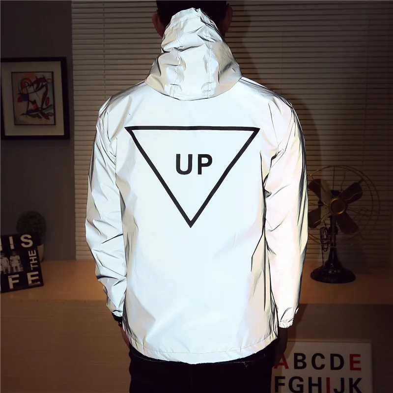 hiphop windbreaker Men jacket casual  reflective jacket tide brand men and women lovers coat hooded fluorescent clothing