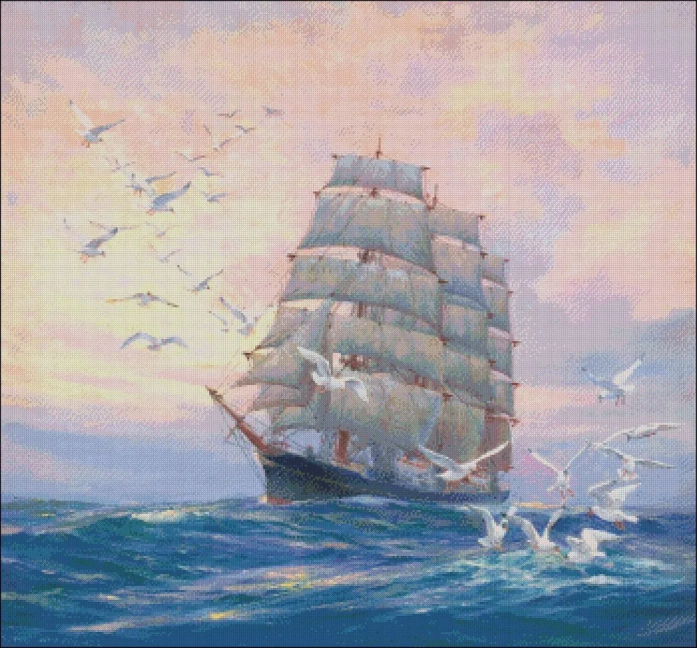 A Sailing Ship - Counted Cross Stitch Kits - DIY Handmade Needlework For Embroidery 14 ct Cross Stitch Sets DMC Color
